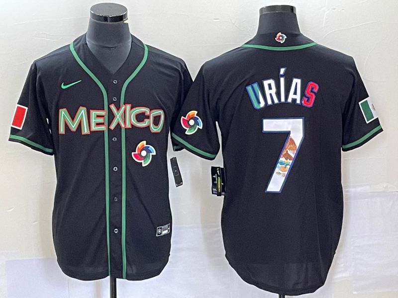 Men 2023 World Cub Mexico 7 Urias Black white Nike MLB Jersey15